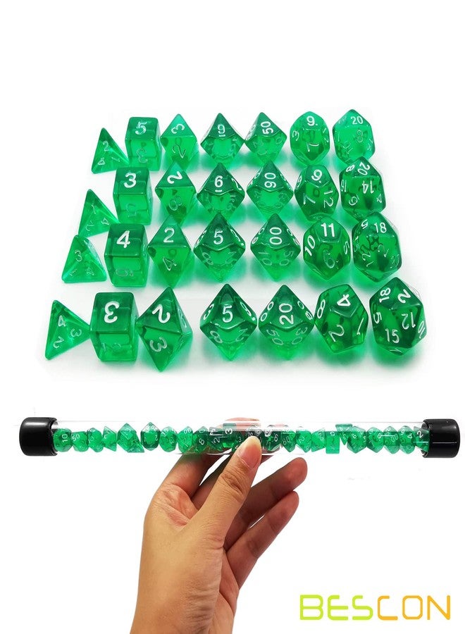 Bescon 28pcs Translucent Green Mini Polyhedral Dice Set in Tube, for Dungeons and Dragons RPG Dice 4X7pcs,Mini Gem Green Dice Set - Image 3